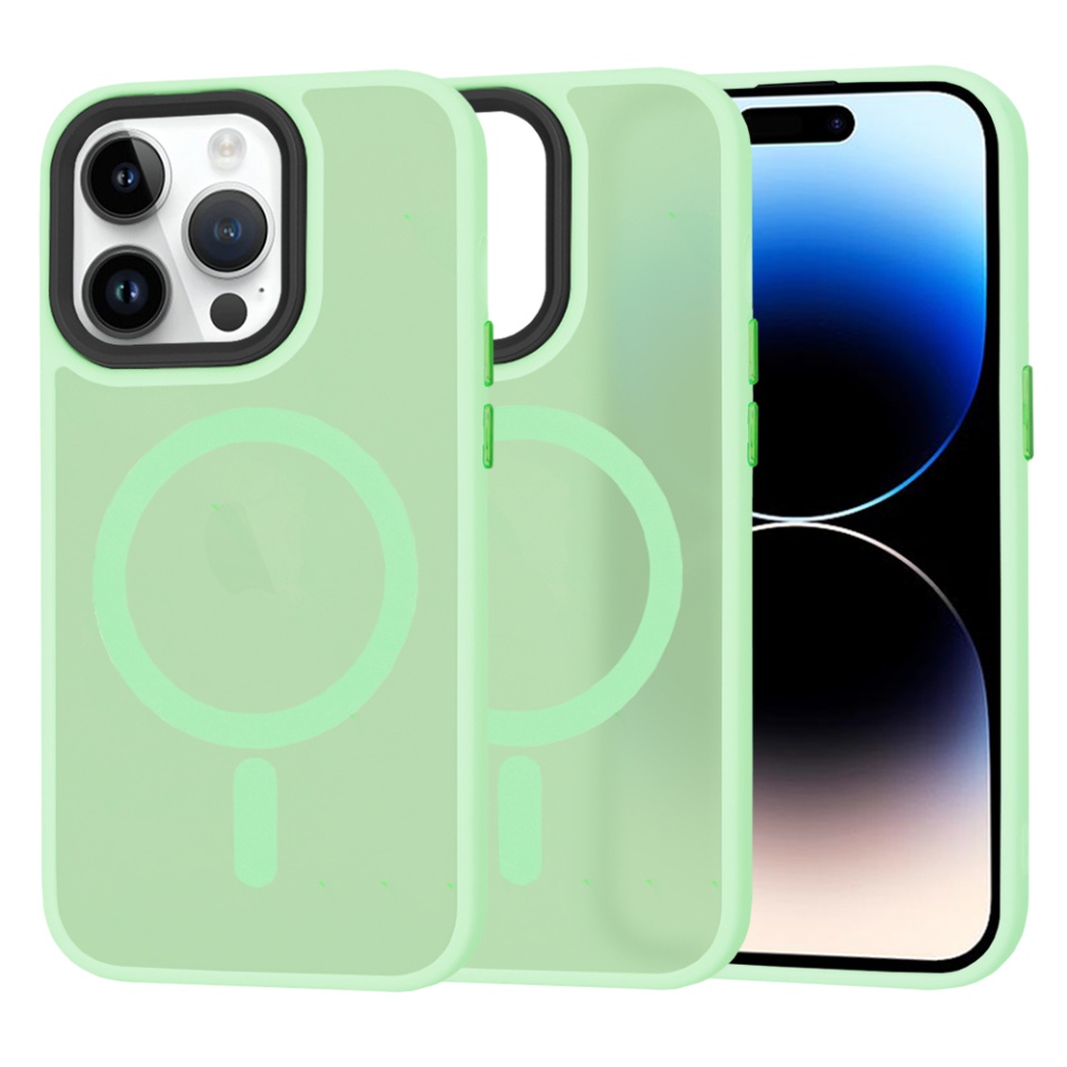 Husa pentru iPhone 14 Pro, SKYDDAR INNOVATION, HaloFrost MagSafe, Antisoc, set cu sticker, Verde deschis