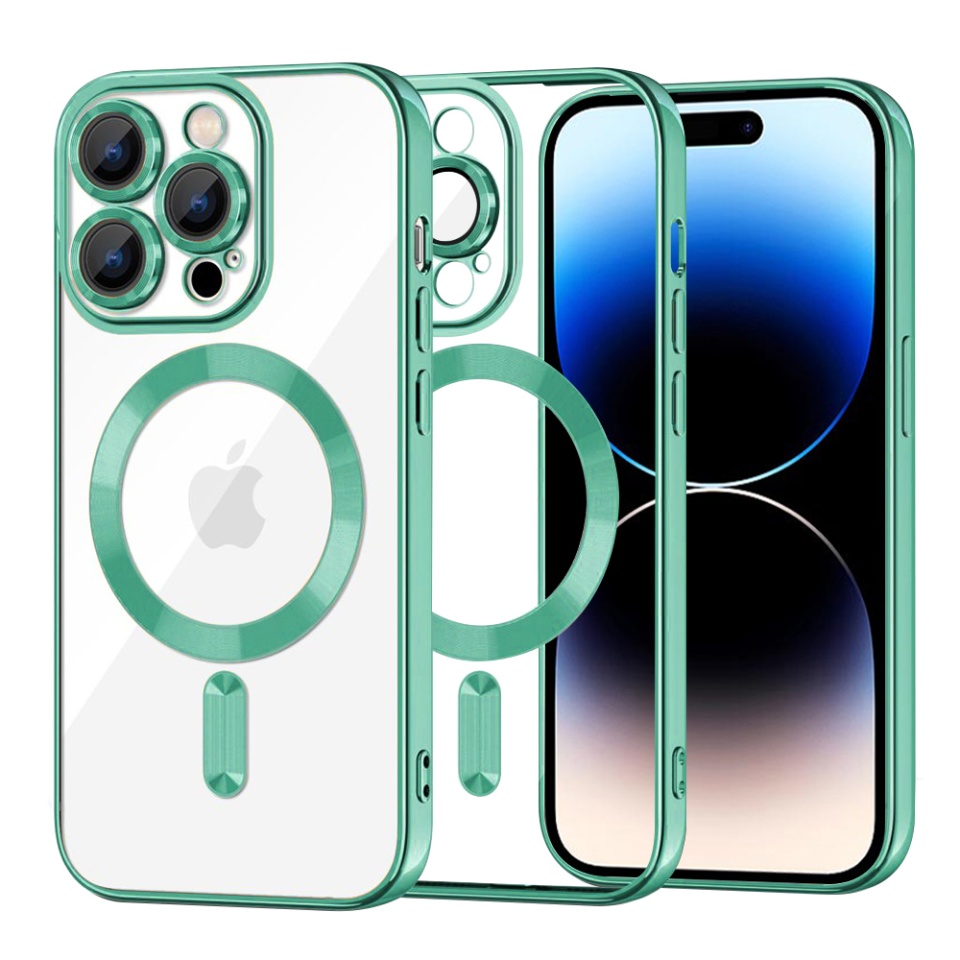 Husa pentru iPhone 14 Pro, SKYDDAR INNOVATION, Luxury Shield Magsafe, Protectie Antisoc, Verde deschis, set cu sticker