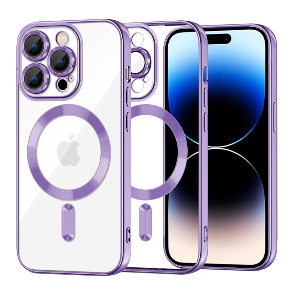 Husa pentru iPhone 14 Pro, SKYDDAR INNOVATION, Luxury Shield Magsafe, Protectie Antisoc, Mov, set cu sticker