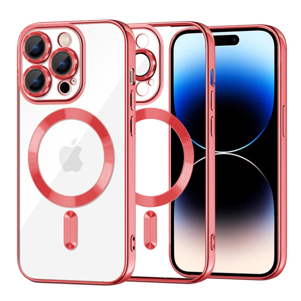 Husa pentru iPhone 14 Pro, SKYDDAR INNOVATION, Luxury Shield Magsafe, Protectie Antisoc, Rosu, set cu sticker
