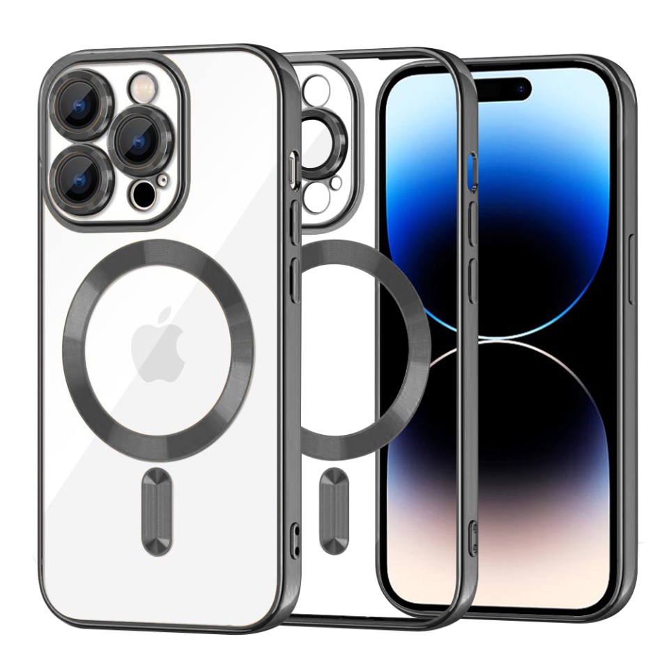 Husa pentru iPhone 14 Pro, SKYDDAR INNOVATION, Luxury Shield Magsafe, Protectie Antisoc, Negru, set cu sticker