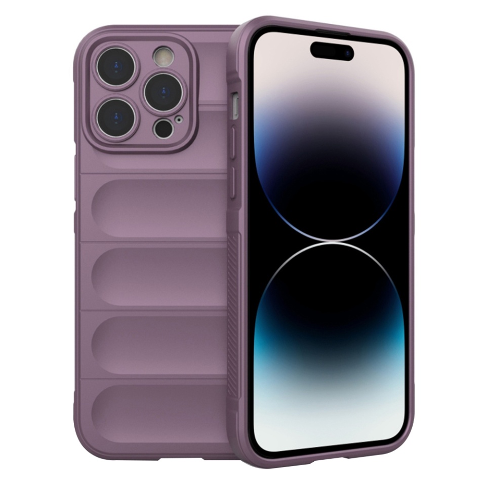 Husa pentru iPhone 14 Pro, SKYDDAR INNOVATION, Vogue, din Silicon Mat, Mov, set cu sticker