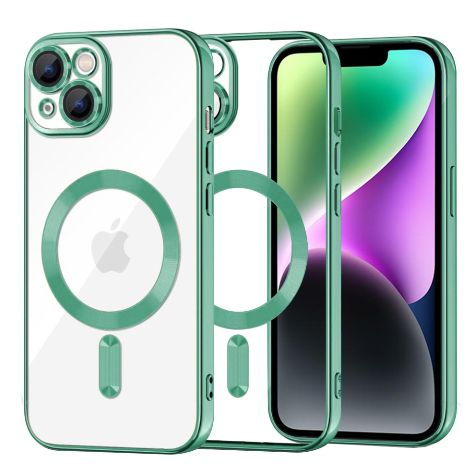 Husa pentru iPhone 14, SKYDDAR INNOVATION, Luxury Shield Magsafe, Protectie Antisoc, Verde deschis, set cu sticker