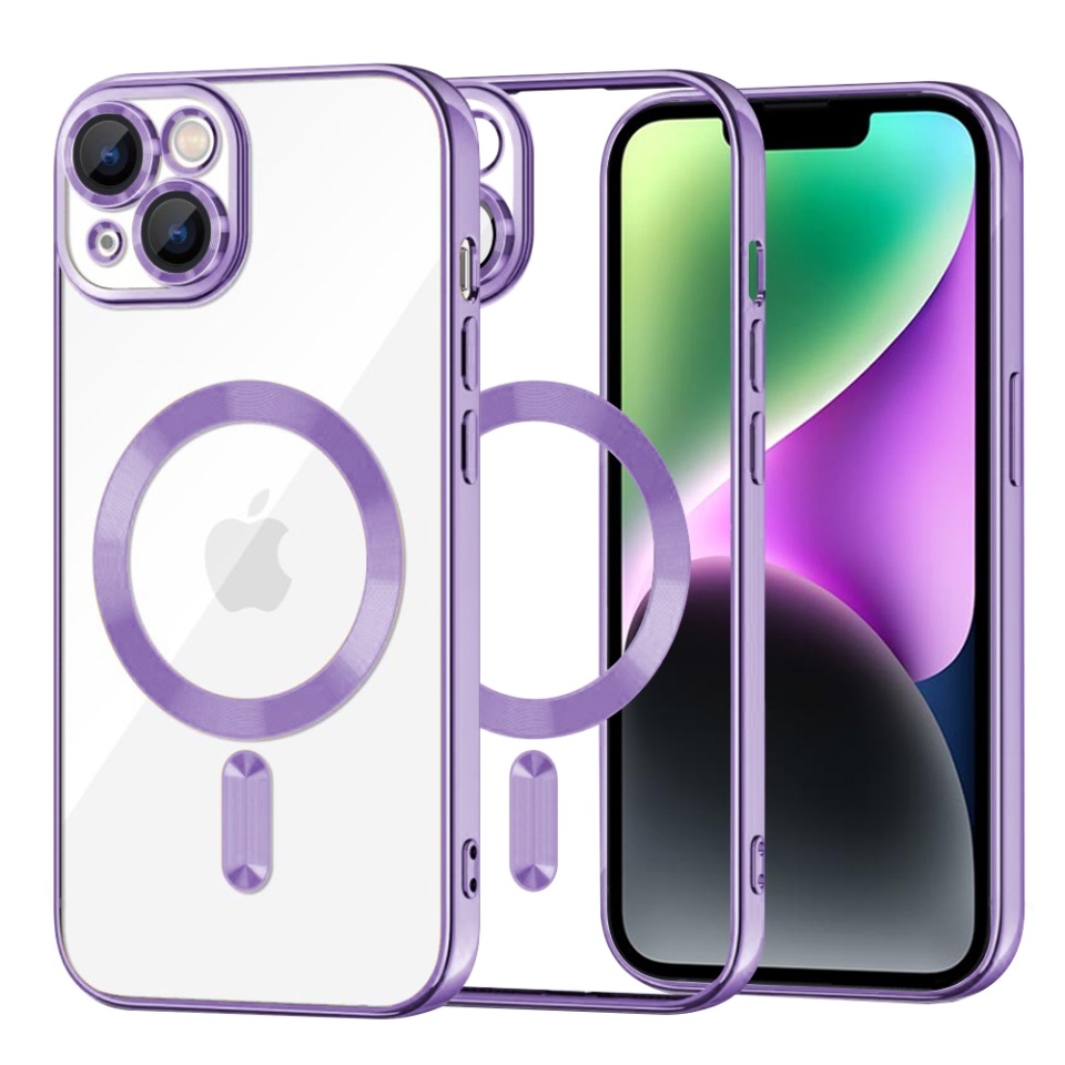 Husa pentru iPhone 14, SKYDDAR INNOVATION, Luxury Shield Magsafe, Protectie Antisoc, Mov, set cu sticker