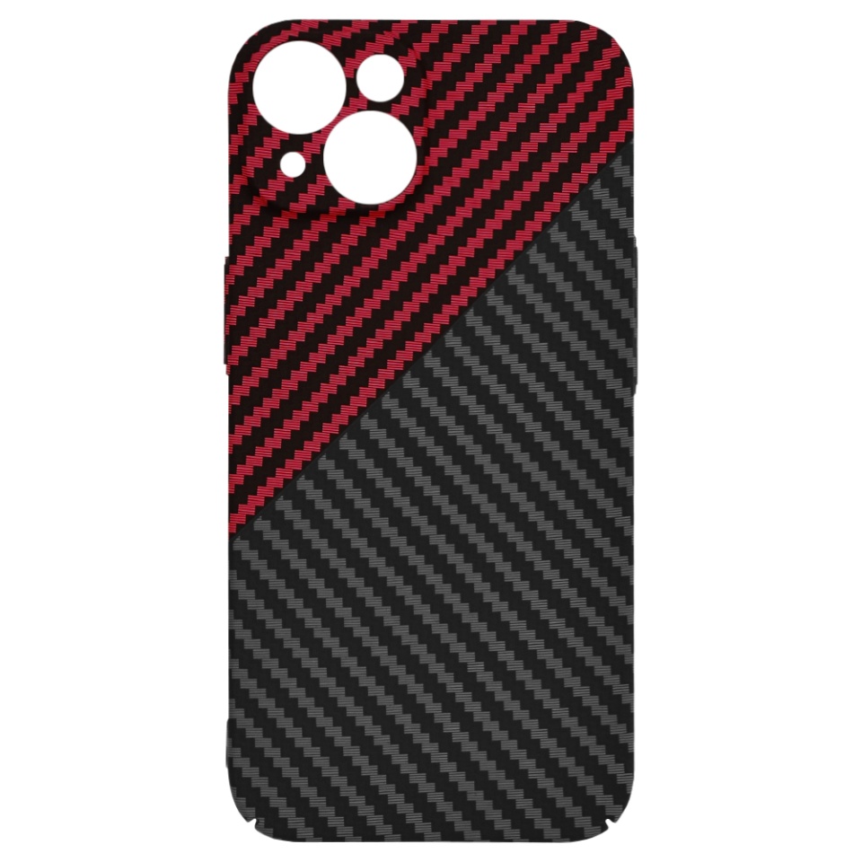Husa pentru iPhone 14, SKYDDAR INNOVATION, textura carbon, Carbonite FiberShell, Rosu inchis, set cu sticker - 3 | YEO