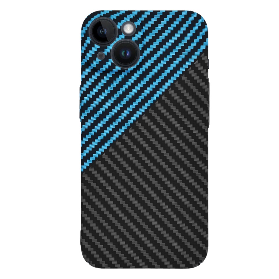Husa pentru iPhone 14, SKYDDAR INNOVATION, textura carbon, Carbonite FiberShell, Bleu, set cu sticker - 1 | YEO