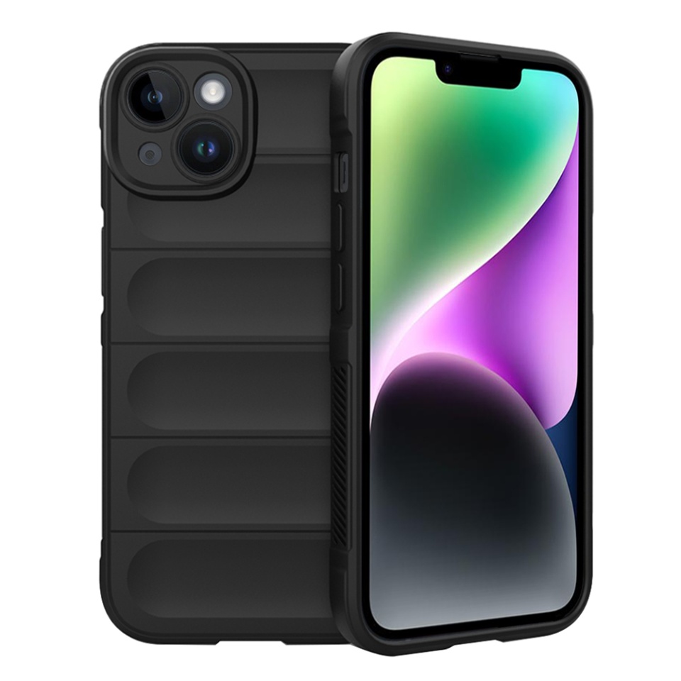 Husa pentru iPhone 14, SKYDDAR INNOVATION, Vogue, din Silicon Mat, Negru, set cu sticker