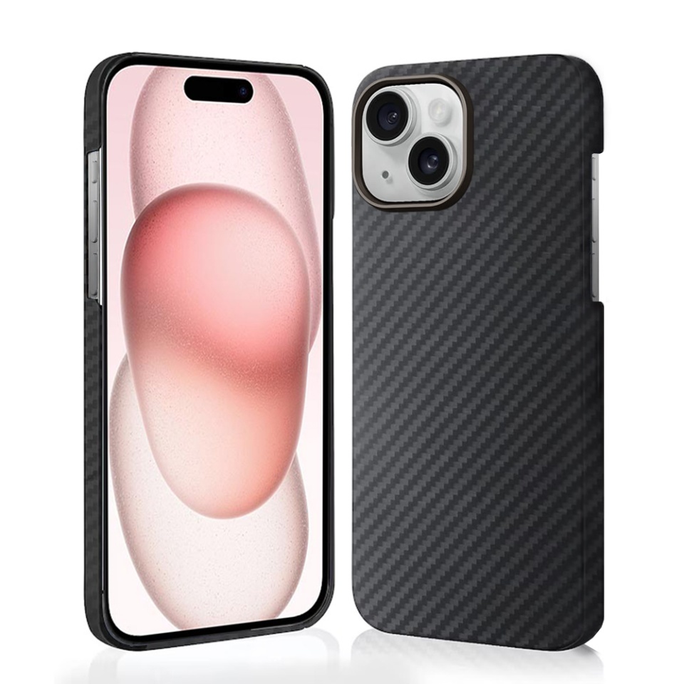 Husa pentru iPhone 15, Antisoc, SKYDDAR INOVATION, Aramid Fibe Magsafe, set cu sticker, Negru