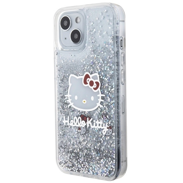Husa pentru iPhone 15, Hardcase Liquid Glitter, Hello Kitty - Argintiu - 3 | YEO