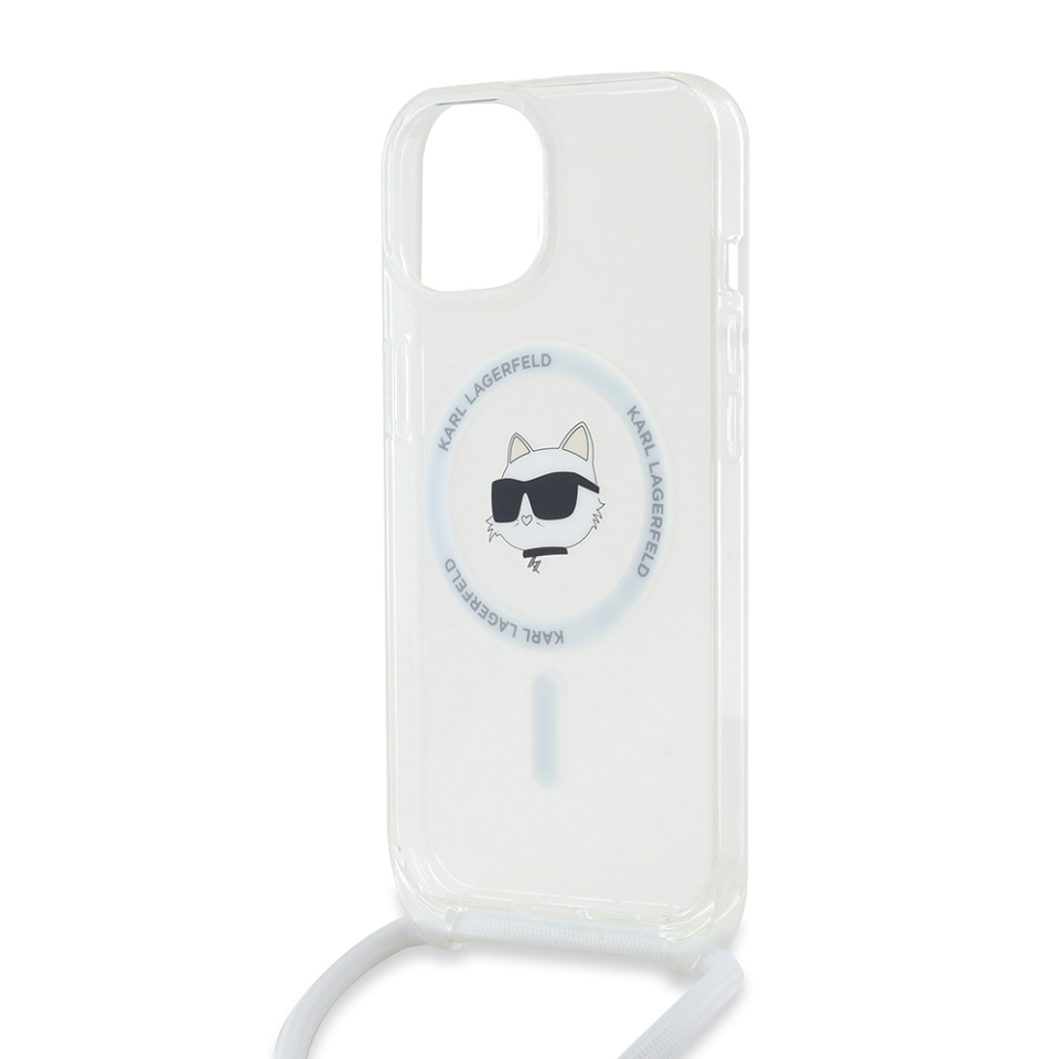 Husa pentru iPhone 15, Karl Lagerfeld, IML Crossbody MagSafe, Transparent Choupette Head&Cord - 2 | YEO