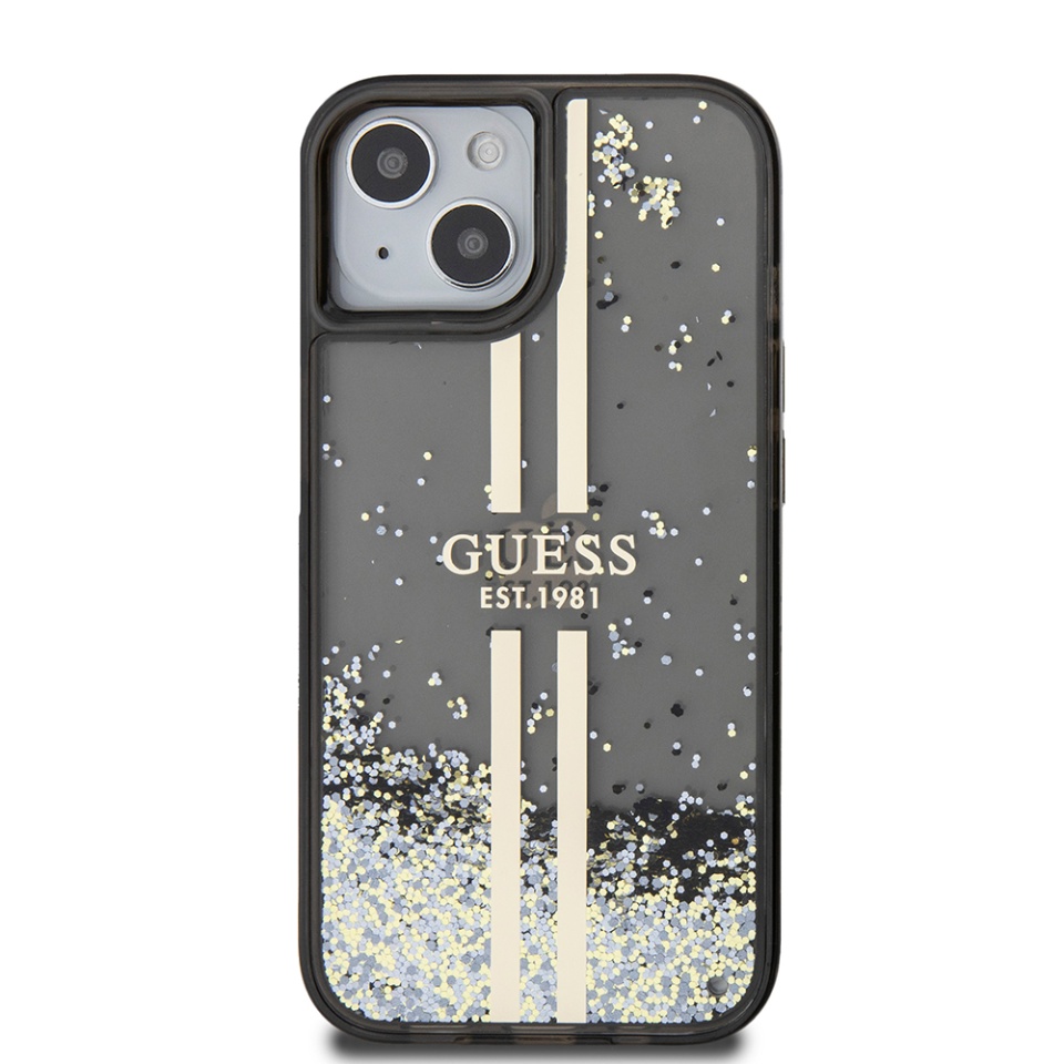 Husa pentru iPhone 15, Liquid Glitter Gold Stripes, Guess - Negru - 1 | YEO