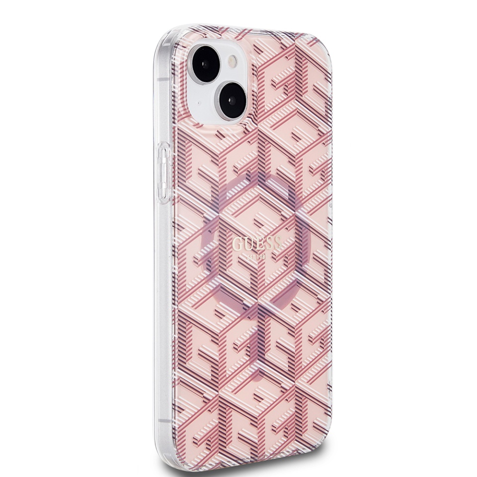 Husa pentru iPhone 15 Plus, IML GCube MagSafe, Guess - Roz - 3 | YEO