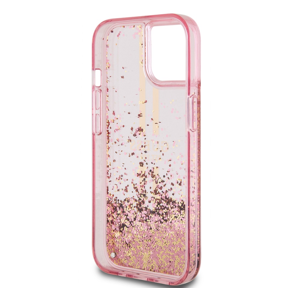 Husa pentru iPhone 15 Plus, Liquid Glitter Gold Stripes, Guess - Roz - 6