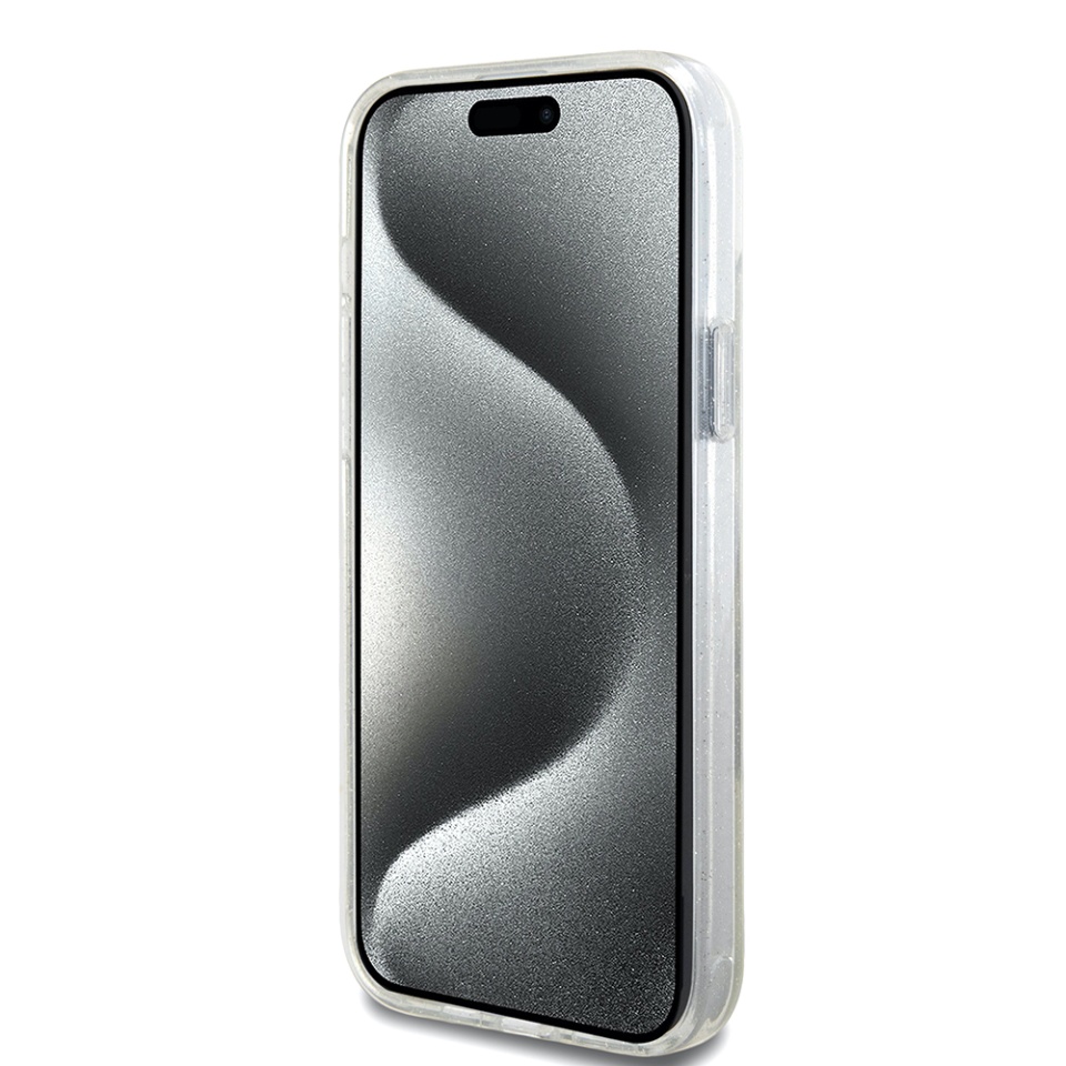 Husa pentru iPhone 15 Plus Ring Stand Script Glitter, Guess - Transparent - 1 | YEO