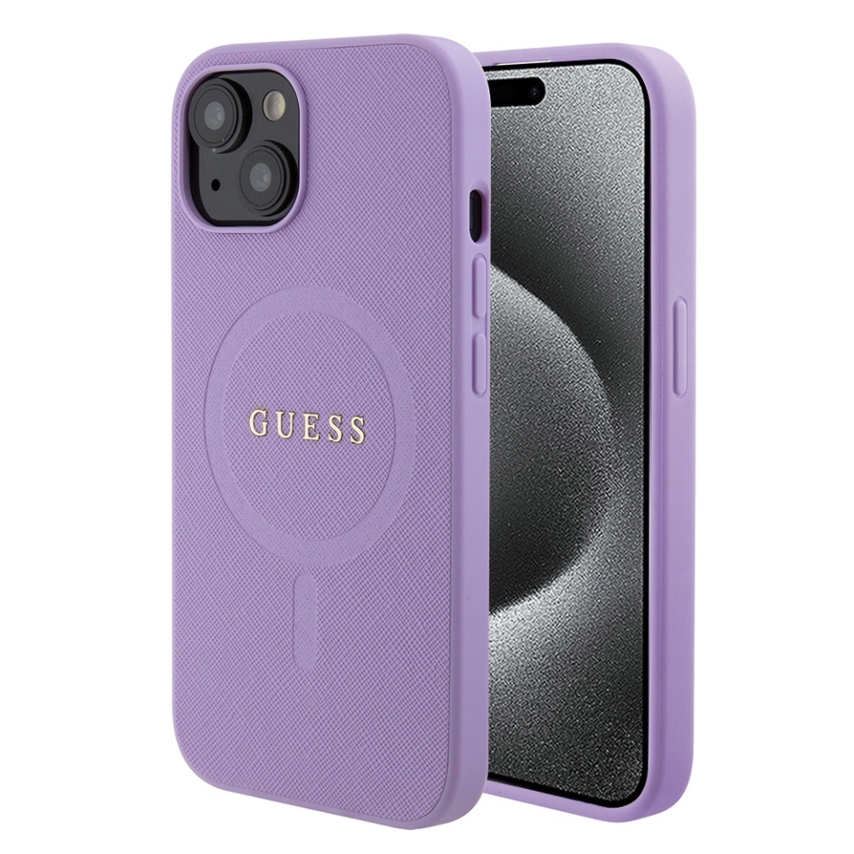 Husa pentru iPhone 15 Plus Saffiano MagSafe, Guess - Mov