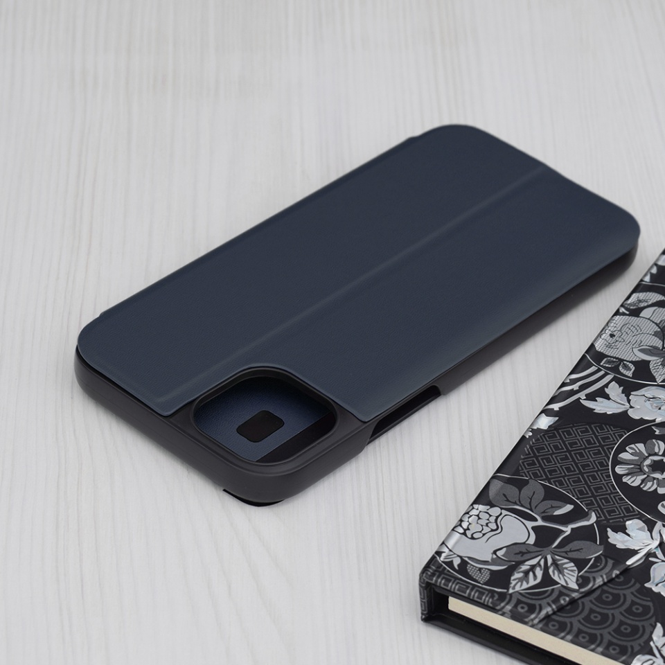 Husa pentru iPhone 15 Plus, SKYDDAR INNOVATION, eFold, tip carte, Albastru, set cu sticker - 1 | YEO