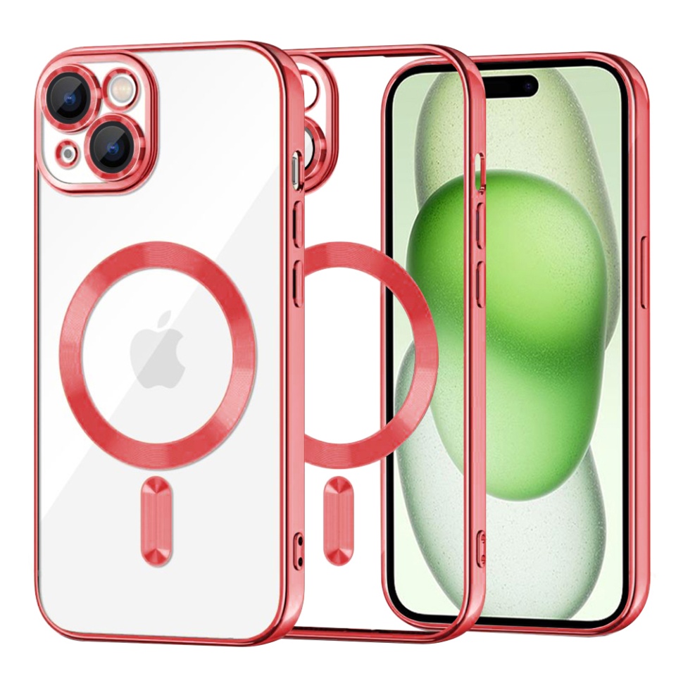 Husa pentru iPhone 15 Plus, SKYDDAR INNOVATION, Luxury Shield Magsafe, Protectie Antisoc, Rosu, set cu sticker