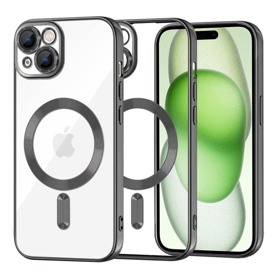 Husa pentru iPhone 15 Plus, SKYDDAR INNOVATION, Luxury Shield Magsafe, Protectie Antisoc, Negru, set cu sticker