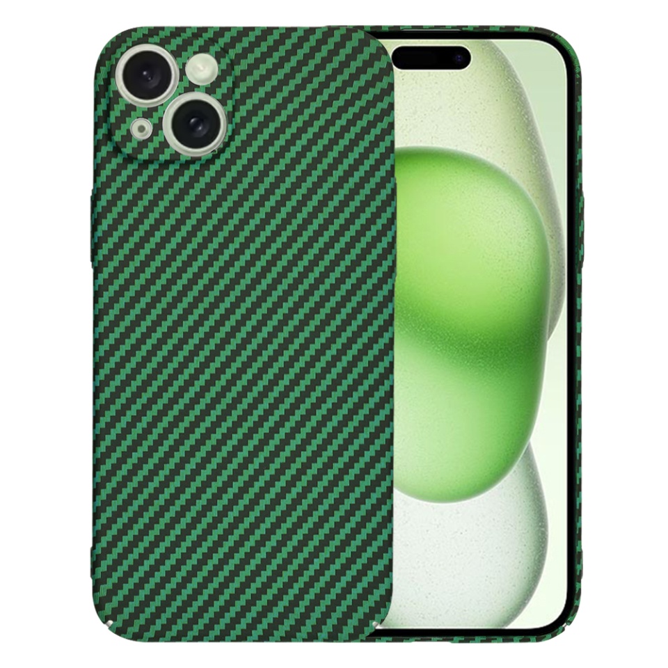 Husa pentru iPhone 15 Plus, SKYDDAR INNOVATION, textura carbon, Carbonite FiberShell, Verde, set cu sticker
