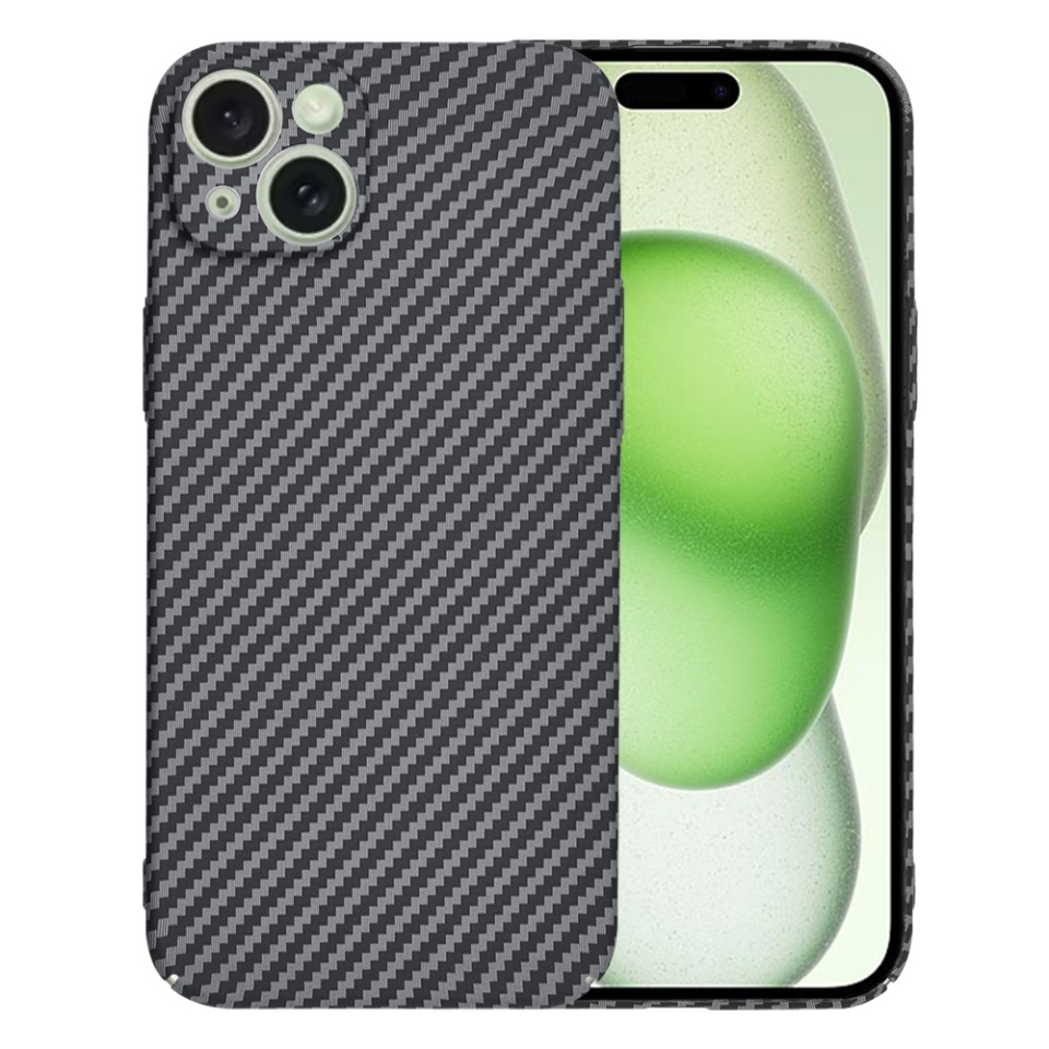 Husa pentru iPhone 15 Plus, SKYDDAR INNOVATION, textura carbon, Carbonite FiberShell, Negru, set cu sticker