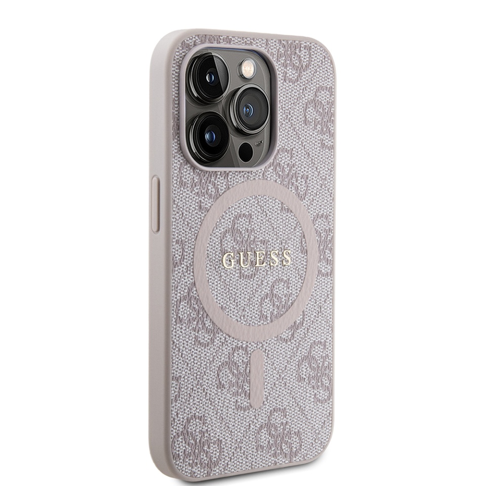 Husa pentru iPhone 15 Pro, 4G Collection Leather MagSafe, Guess - Roz - 3 | YEO
