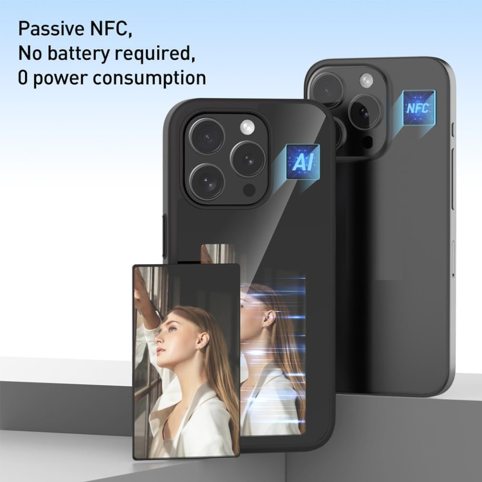 Husa pentru iPhone 15 Pro cu ecran NFC E-Ink, Silicon, SKDR SmartCover - Negru - 3 | YEO