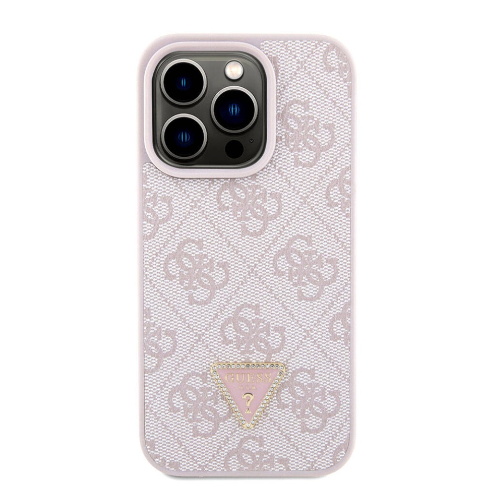 Husa pentru iPhone 15 Pro cu snur, Leather Metal Logo Strass Crossbody, Guess - Roz - 1 | YEO
