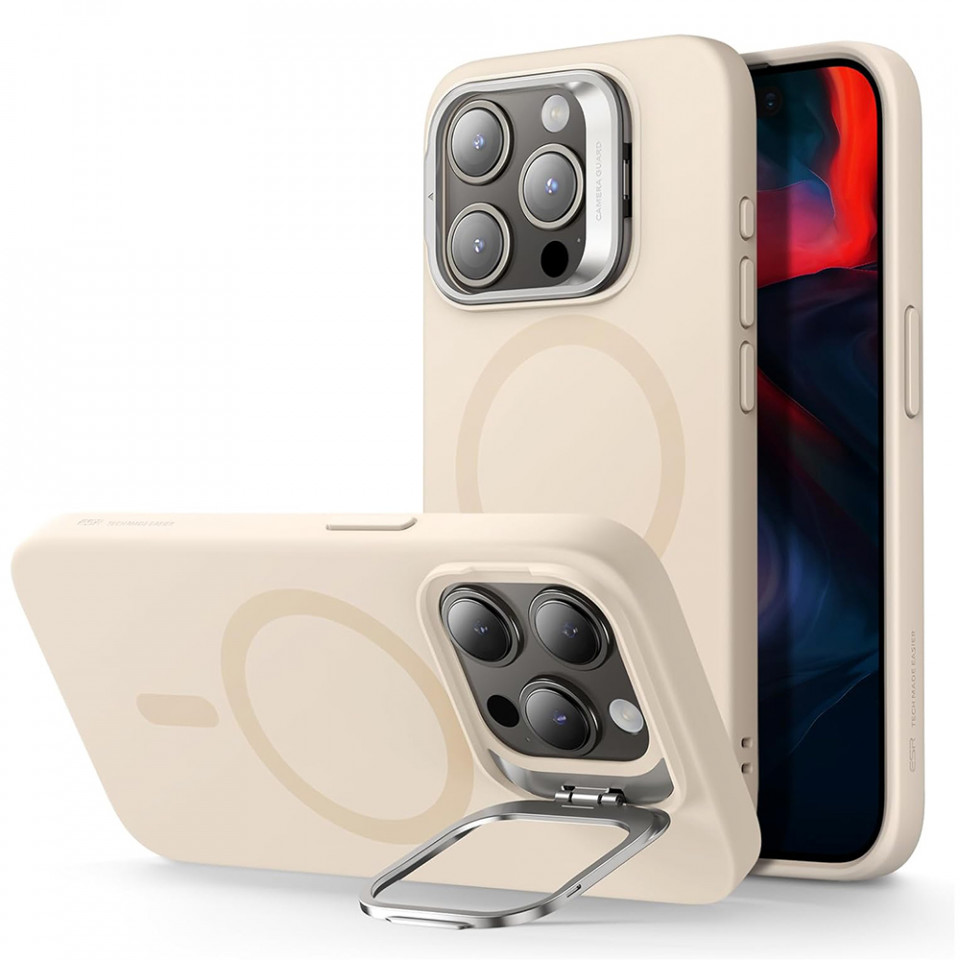 Husa pentru iPhone 15 Pro - ESR ESR - Cloud Soft HaloLock Kickstand - Light Tan