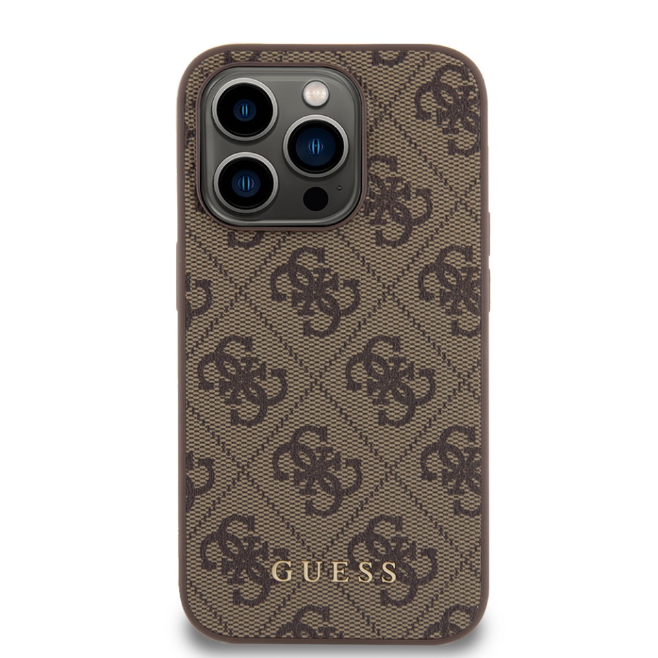 Husa pentru iPhone 15 Pro, Guess, Hardcase 4G Metal Gold Logo, Maro - 1 | YEO