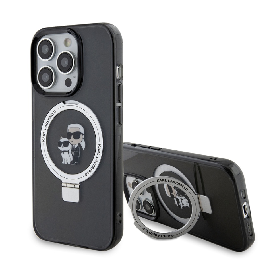 Husa pentru iPhone 15 Pro, Hardcase Ring Stand MagSafe, Karl Lagerfeld - Negru