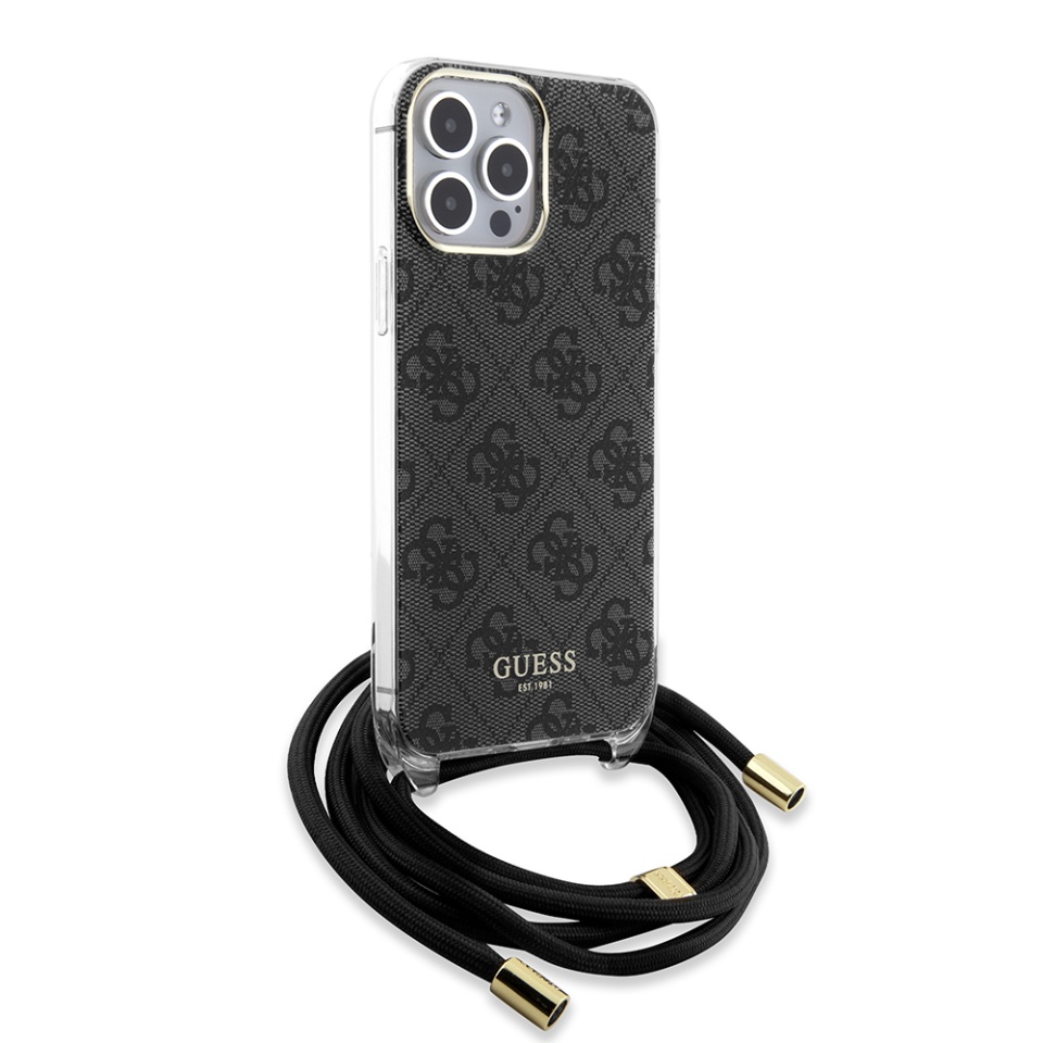 Husa pentru iPhone 15 Pro Max cu snur, Crossbody Cord 4G Print, Guess - Negru - 3 | YEO