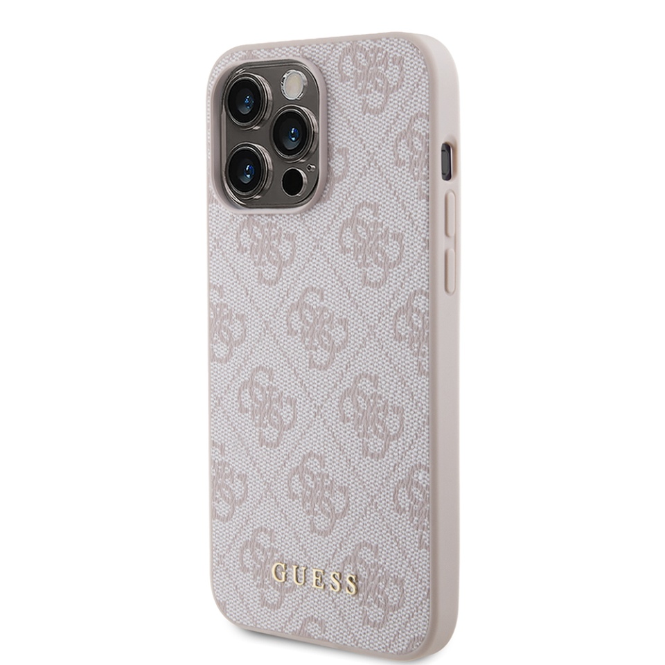 Husa pentru iPhone 15 Pro Max, Guess, Hardcase 4G Metal Gold Logo, Roz - 3 | YEO