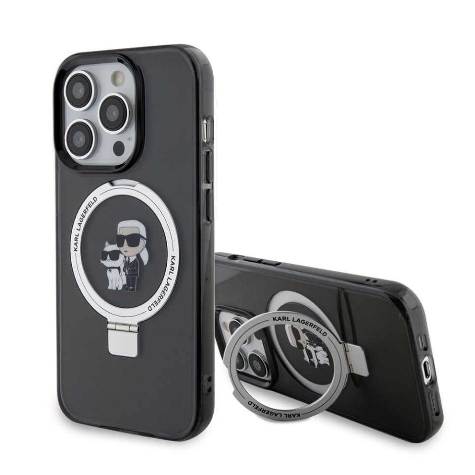 Husa pentru iPhone 15 Pro Max, Hardcase Ring Stand MagSafe, Karl Lagerfeld - Negru