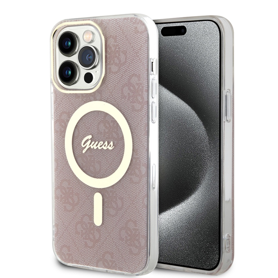 Husa pentru iPhone 15 Pro Max, IML 4G MagSafe, Guess - Roz