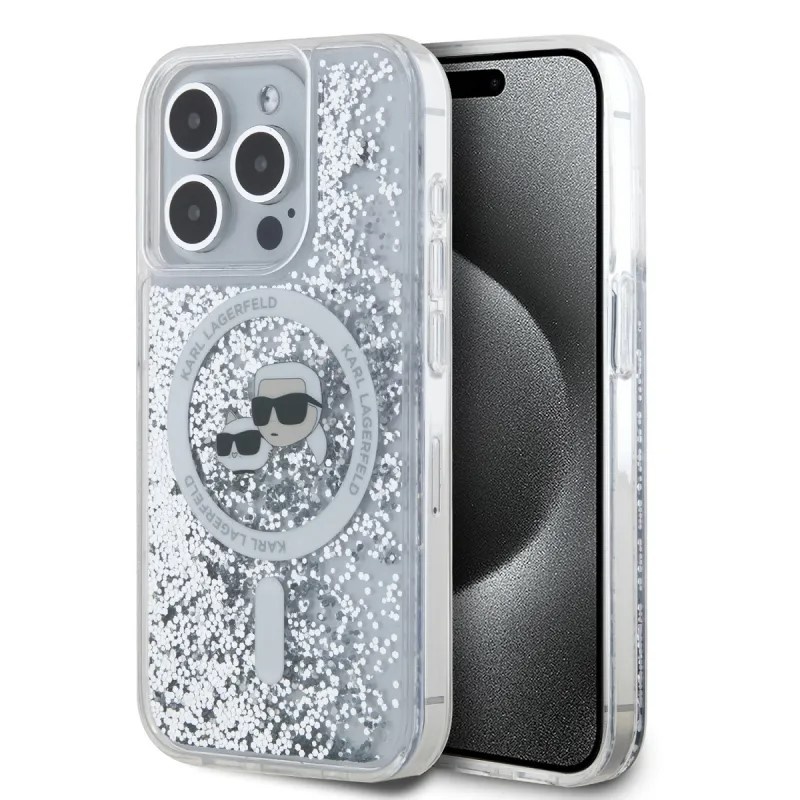 Husa pentru iPhone 15 Pro Max, Liquid Glitter MagSafe, Karl Lagerfeld - Transparenta