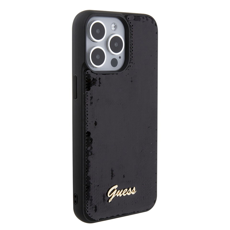 Husa pentru iPhone 15 Pro Max, Sequin Script Metal, Guess - Negru - 3 | YEO