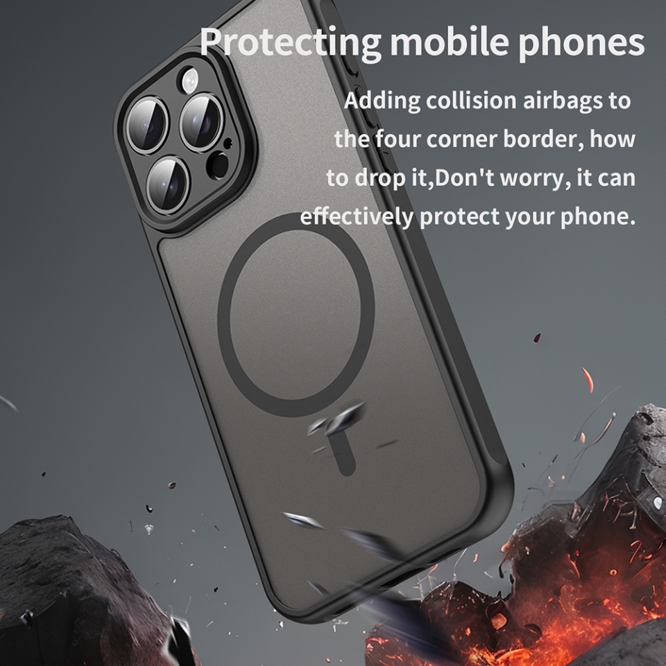 Husa pentru iPhone 15 Pro Max, SKYDDAR INNOVATION, HaloFrost MagSafe II, Antisoc, set cu sticker, Negru - 5