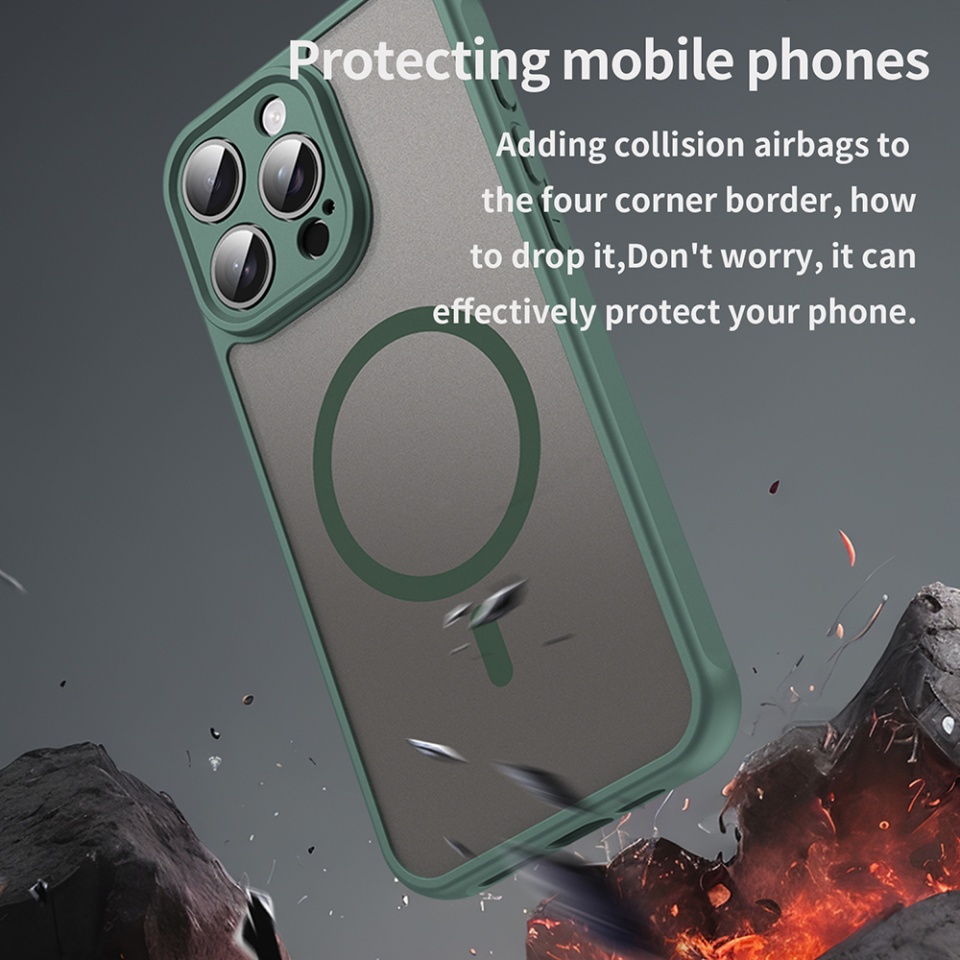 Husa pentru iPhone 15 Pro Max, SKYDDAR INNOVATION, HaloFrost MagSafe II, Antisoc, set cu sticker, Verde - 6