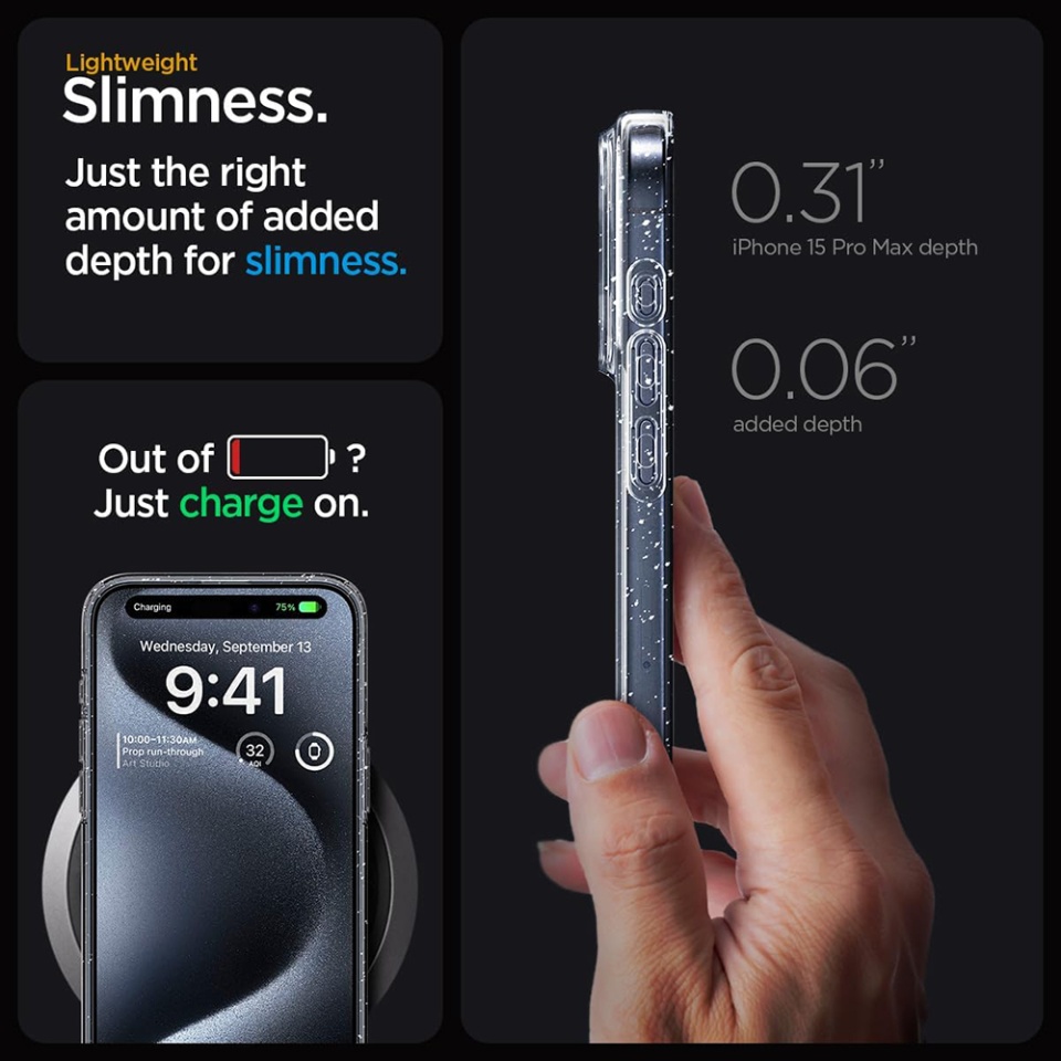 Husa pentru iPhone 15 Pro Max, SKYDDAR INNOVATION, SparkleSkin Magsafe, din Silicon TPU cu Sclipici, Design Elegant si Ultra Subtire, Transparenta, set cu sticker - 3 | YEO