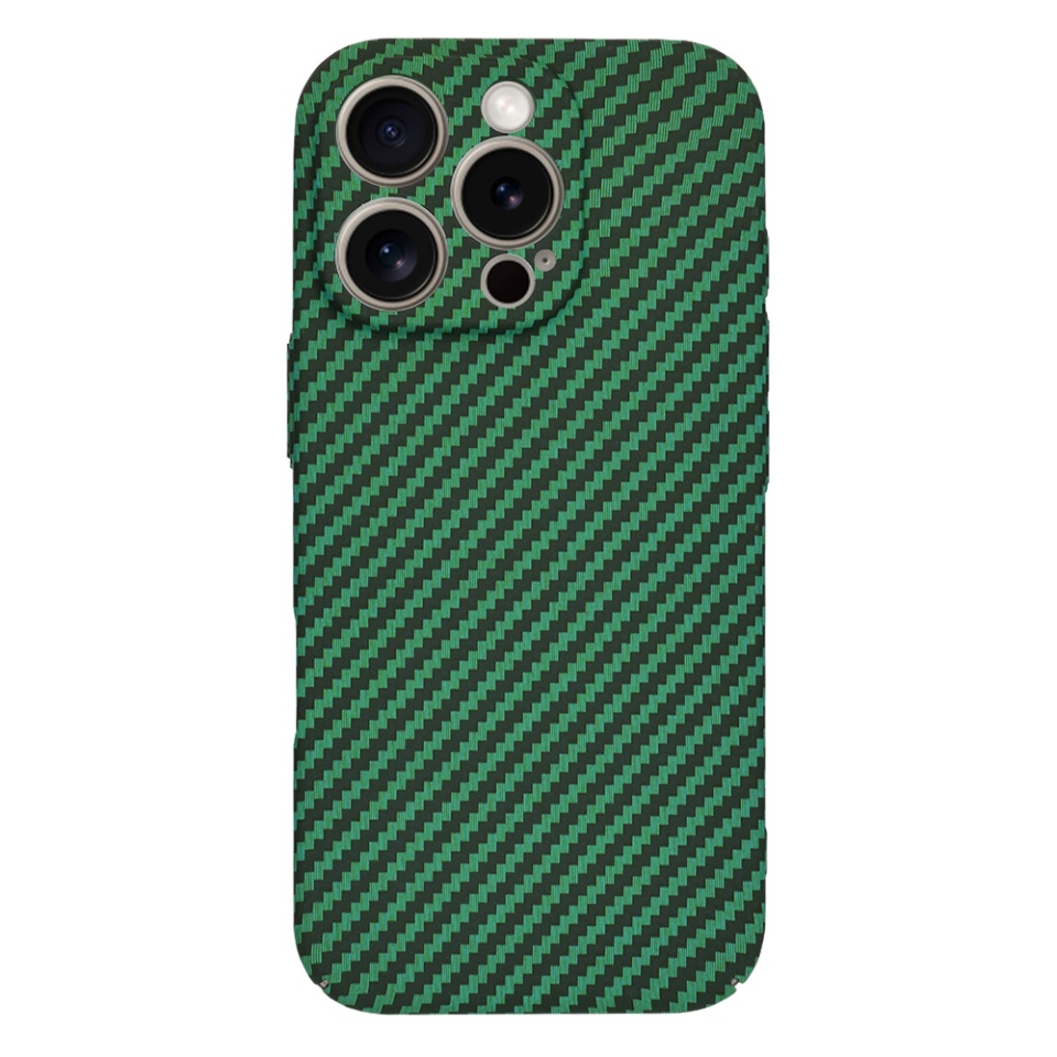 Husa pentru iPhone 15 Pro Max, SKYDDAR INNOVATION, textura carbon, Carbonite FiberShell, Verde, set cu sticker - 2 | YEO