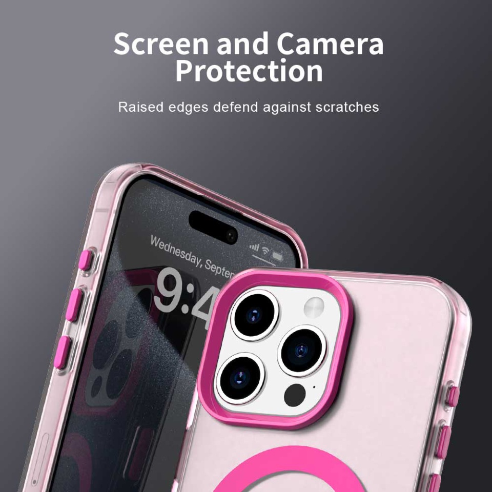 Husa pentru iPhone 15 Pro Max, SKYDDAR INOVATION, CandyCase, Magsafe, set cu sticker, Roz - 2 | YEO