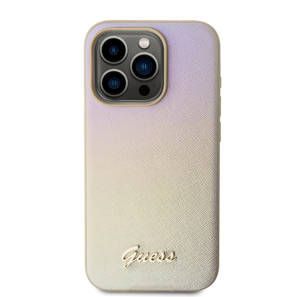 Husa pentru iPhone 15 Pro, Saffiano Iridescent Script, Guess, Auriu - 2 | YEO