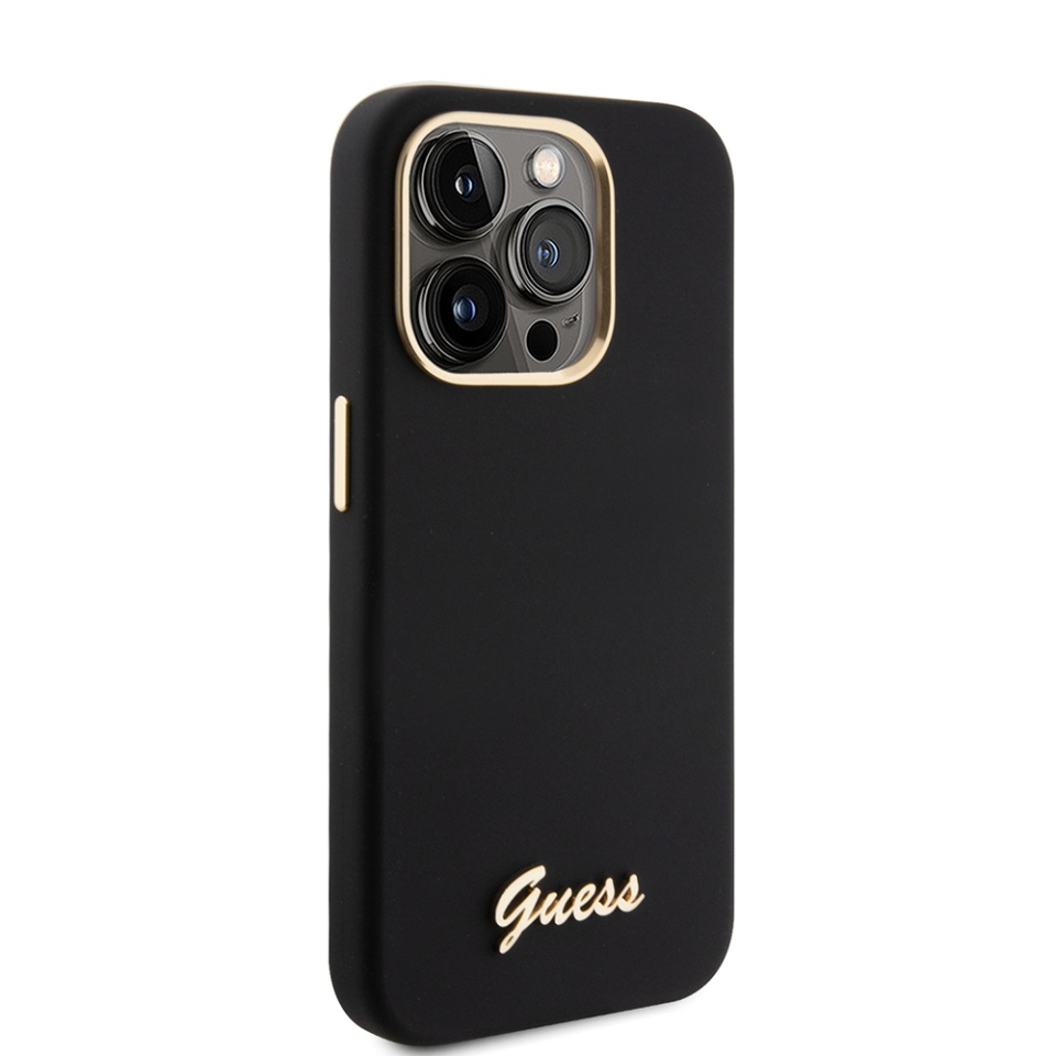Husa pentru iPhone 15 Pro Silicone Script Metal Logo & Frame, Guess - Negru - 3 | YEO