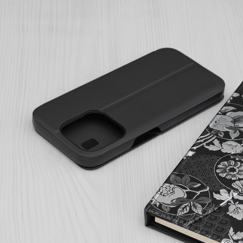 Husa pentru iPhone 15 Pro, SKYDDAR INNOVATION, eFold, tip carte, Negru, set cu sticker - 1 | YEO