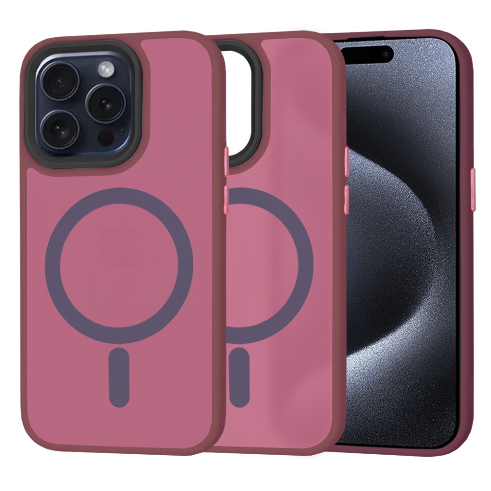 Husa pentru iPhone 15 Pro, SKYDDAR INNOVATION, HaloFrost MagSafe, Antisoc, set cu sticker, Bordo