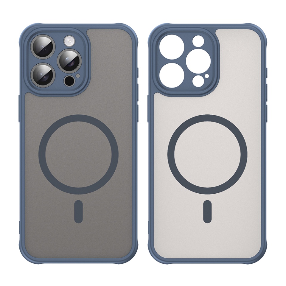 Husa pentru iPhone 15 Pro, SKYDDAR INNOVATION, HaloFrost MagSafe II, Antisoc, set cu sticker, Bleumarin - 1 | YEO