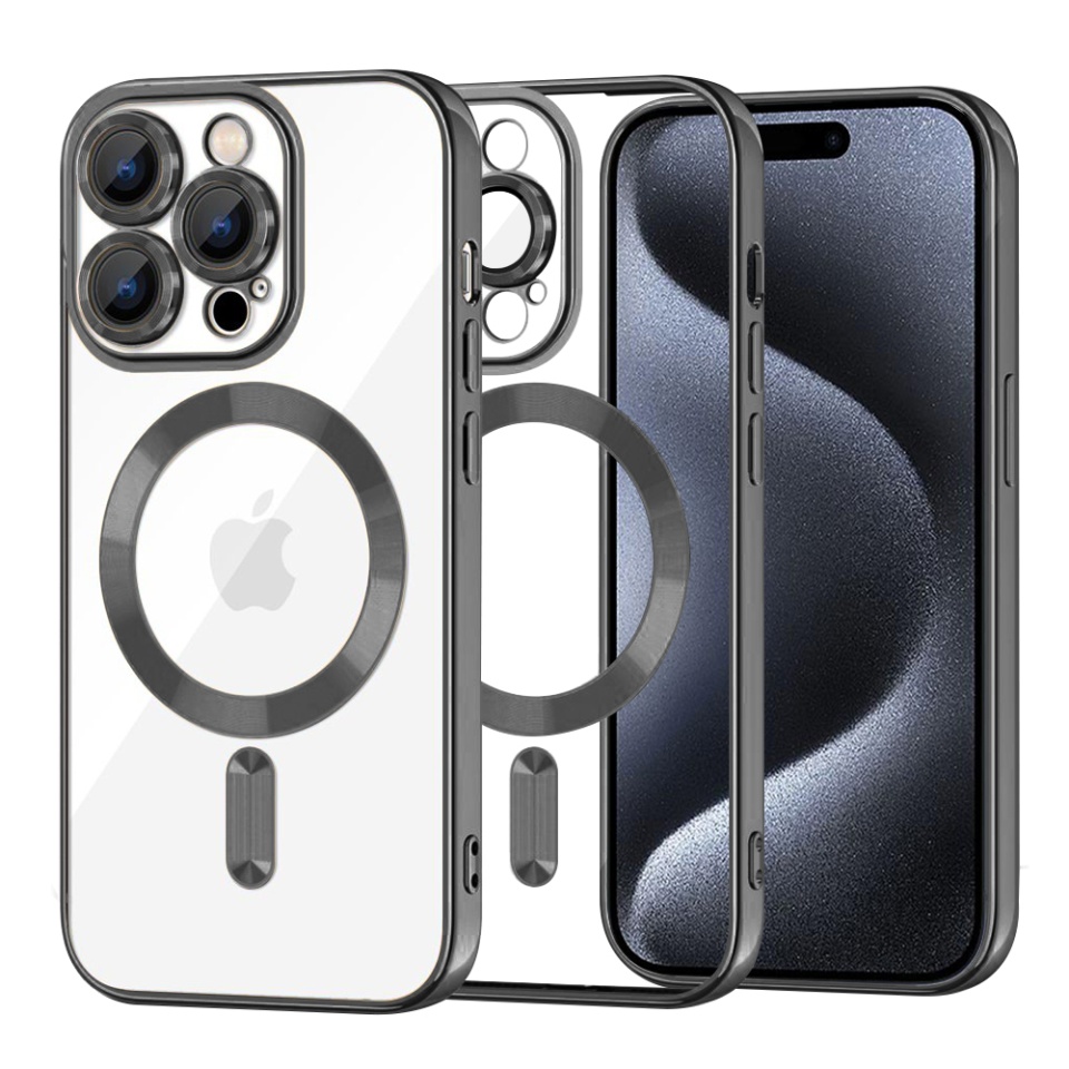 Husa pentru iPhone 15 Pro, SKYDDAR INNOVATION, Luxury Shield Magsafe, Protectie Antisoc, Negru, set cu sticker