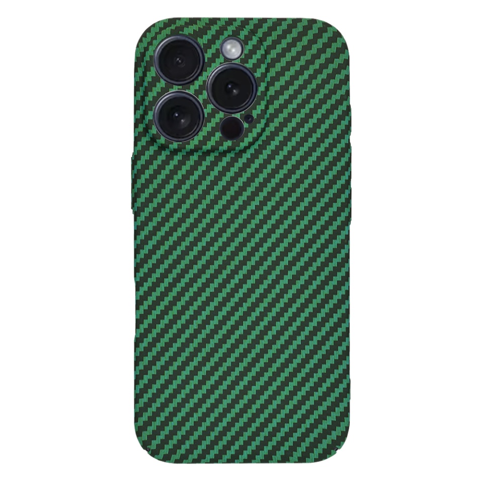 Husa pentru iPhone 15 Pro, SKYDDAR INNOVATION, textura carbon, Carbonite FiberShell, Verde, set cu sticker - 2 | YEO