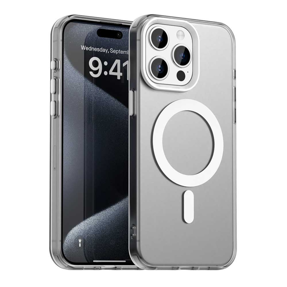 Husa pentru iPhone 15 Pro, SKYDDAR INOVATION, CandyCase, Magsafe, set cu sticker, Alb