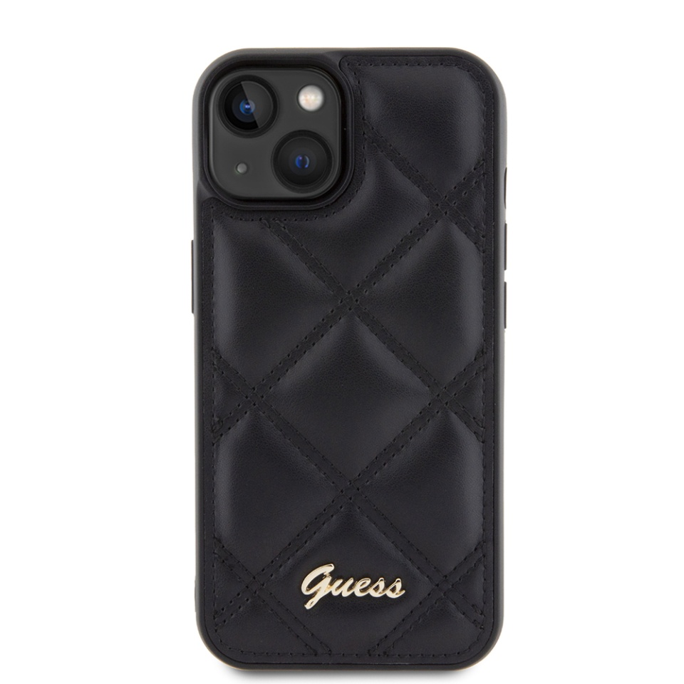 Husa pentru iPhone 15 Quilted Metal Logo, Guess - Negru - 1 | YEO